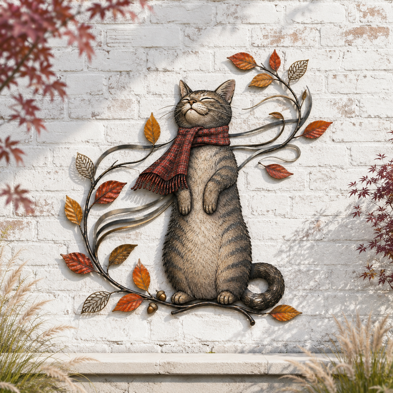 🍁Décoration murale en métal « Chat d'automne »🐱