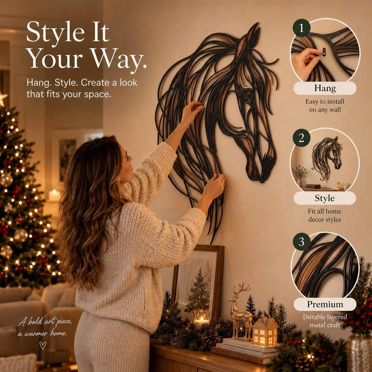 🐎Décoration murale en métal ajouré représentant une tête de cheval