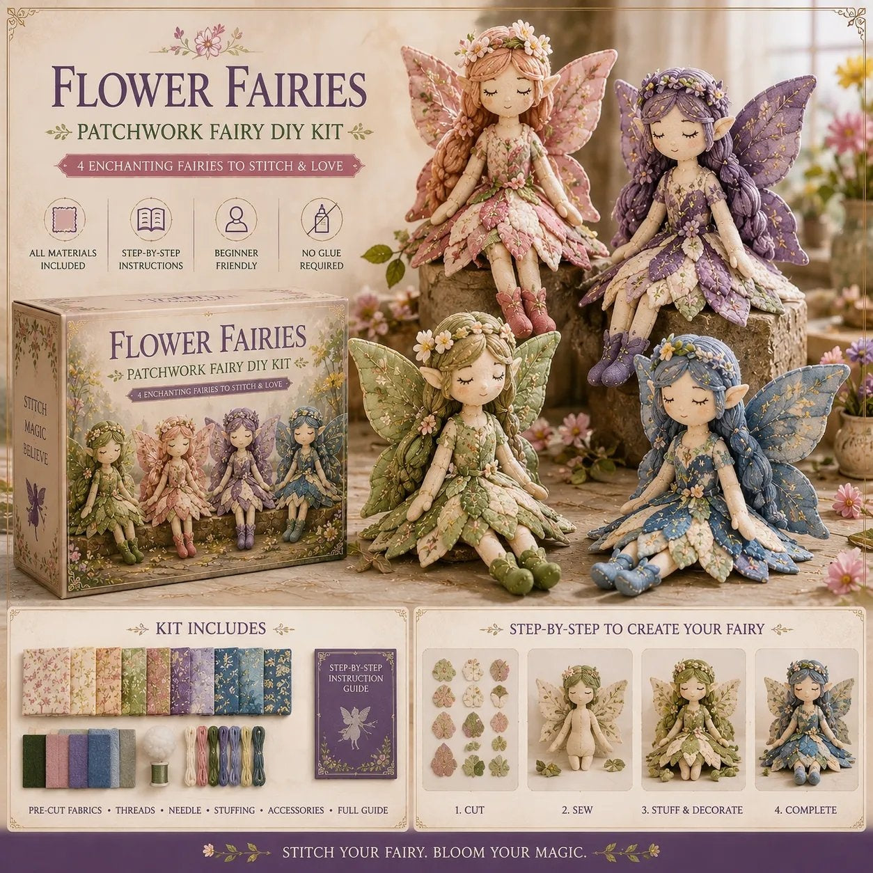 🔥DERNIER JOUR : 50 % DE RÉDUCTION - 🧵Collection DIY « Fairy Patchwork »