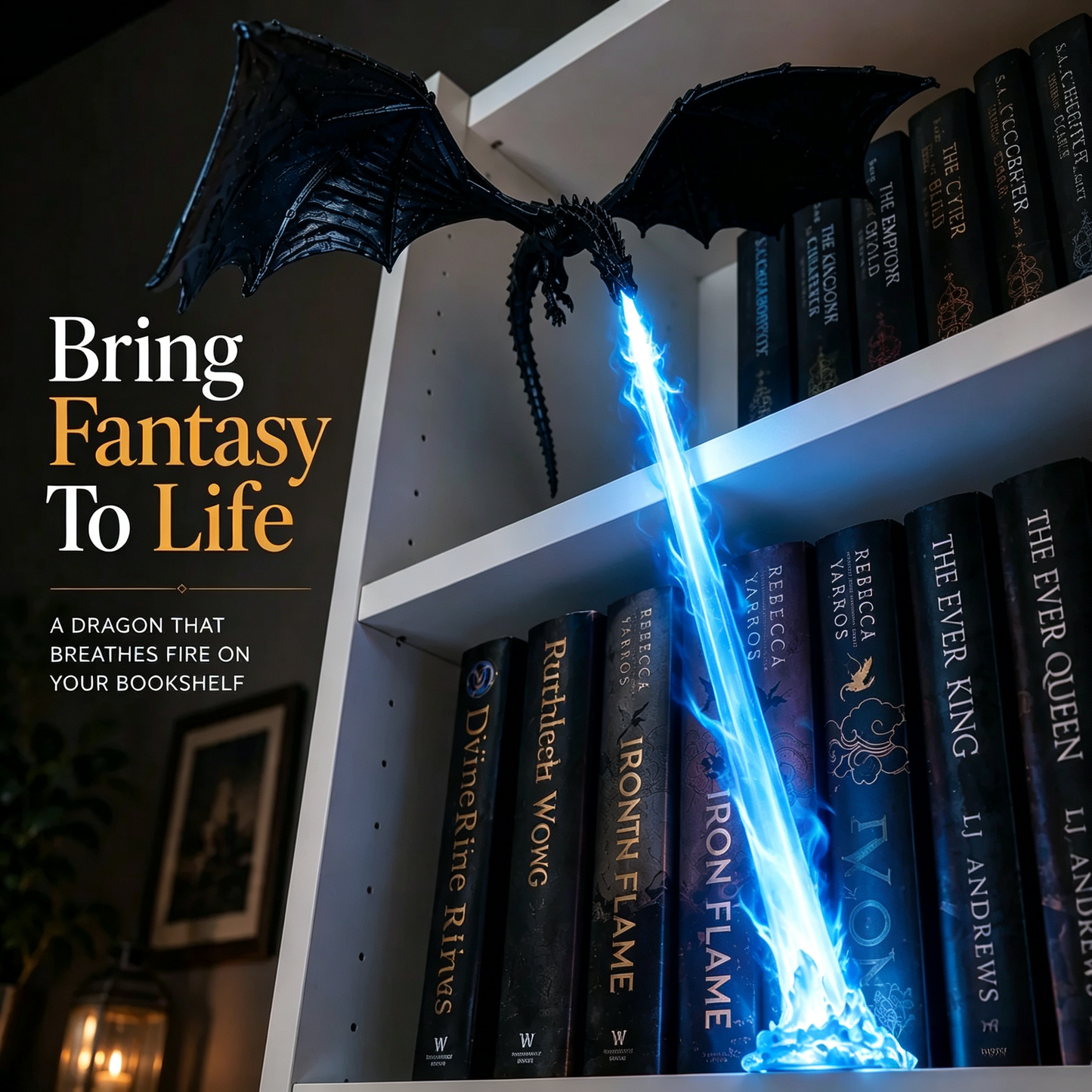 🐉Lampe décorative en forme de dragon cracheur de feu pour étagère + kit d'éclairage LED « flammes »