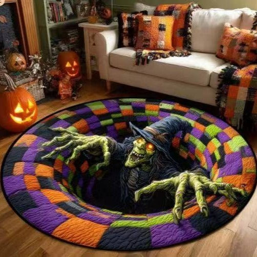 Tapis rond matelassé 3D avec motif de tourbillon de squelettes
