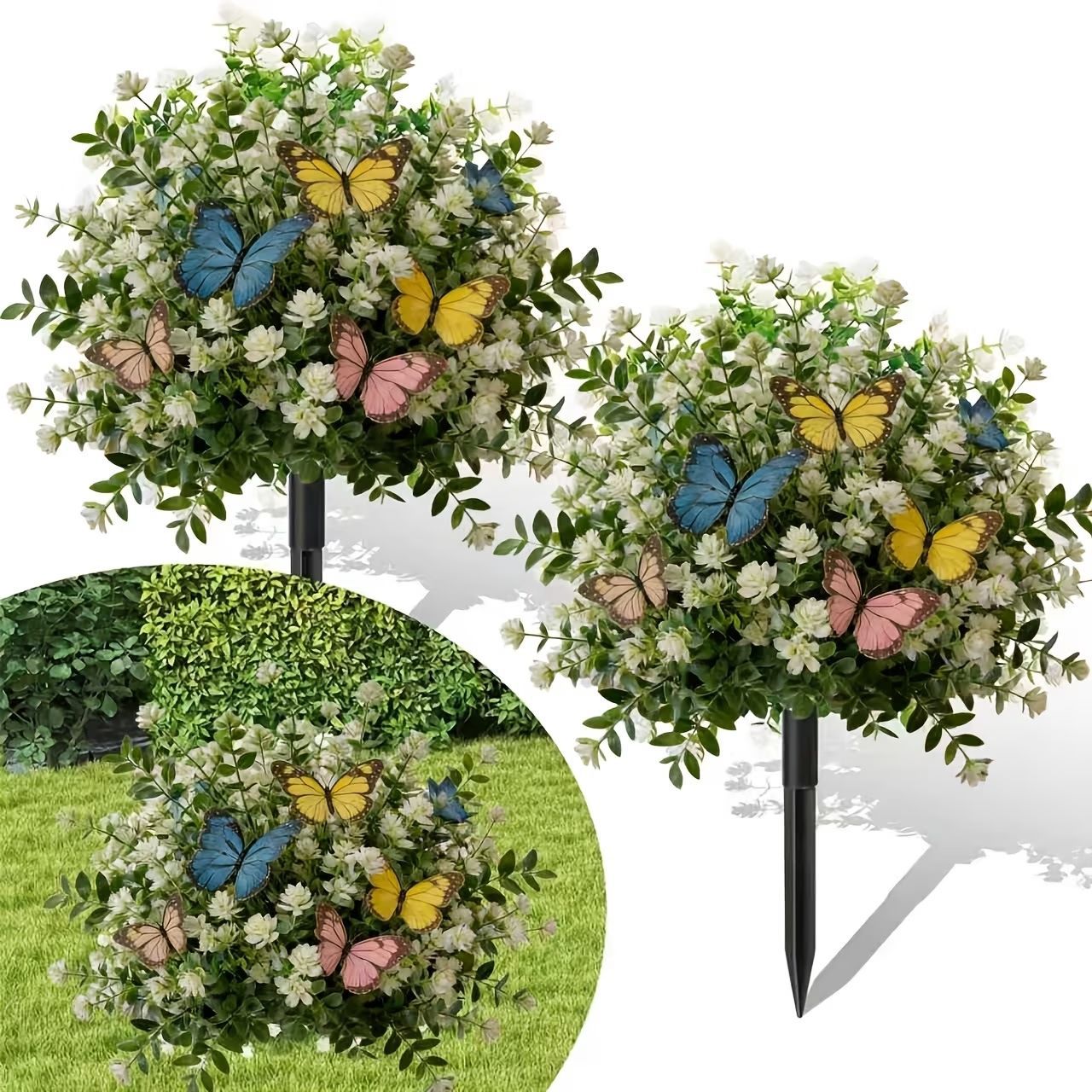 🌸Arbres artificiels en pot avec piquets de fixation au sol