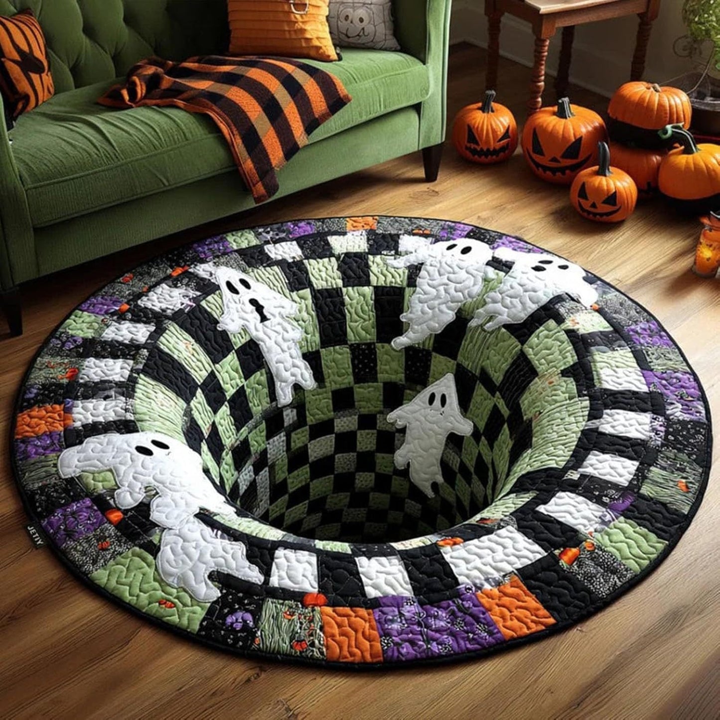 Tapis rond matelassé 3D avec motif de tourbillon de squelettes