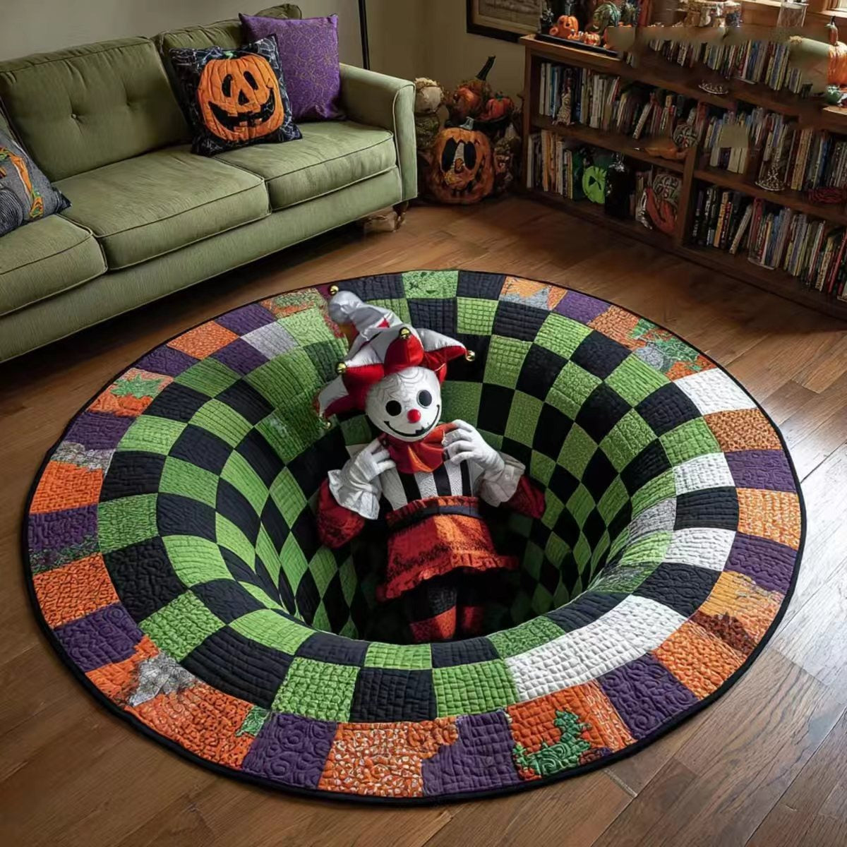 Tapis rond matelassé 3D avec motif de tourbillon de squelettes