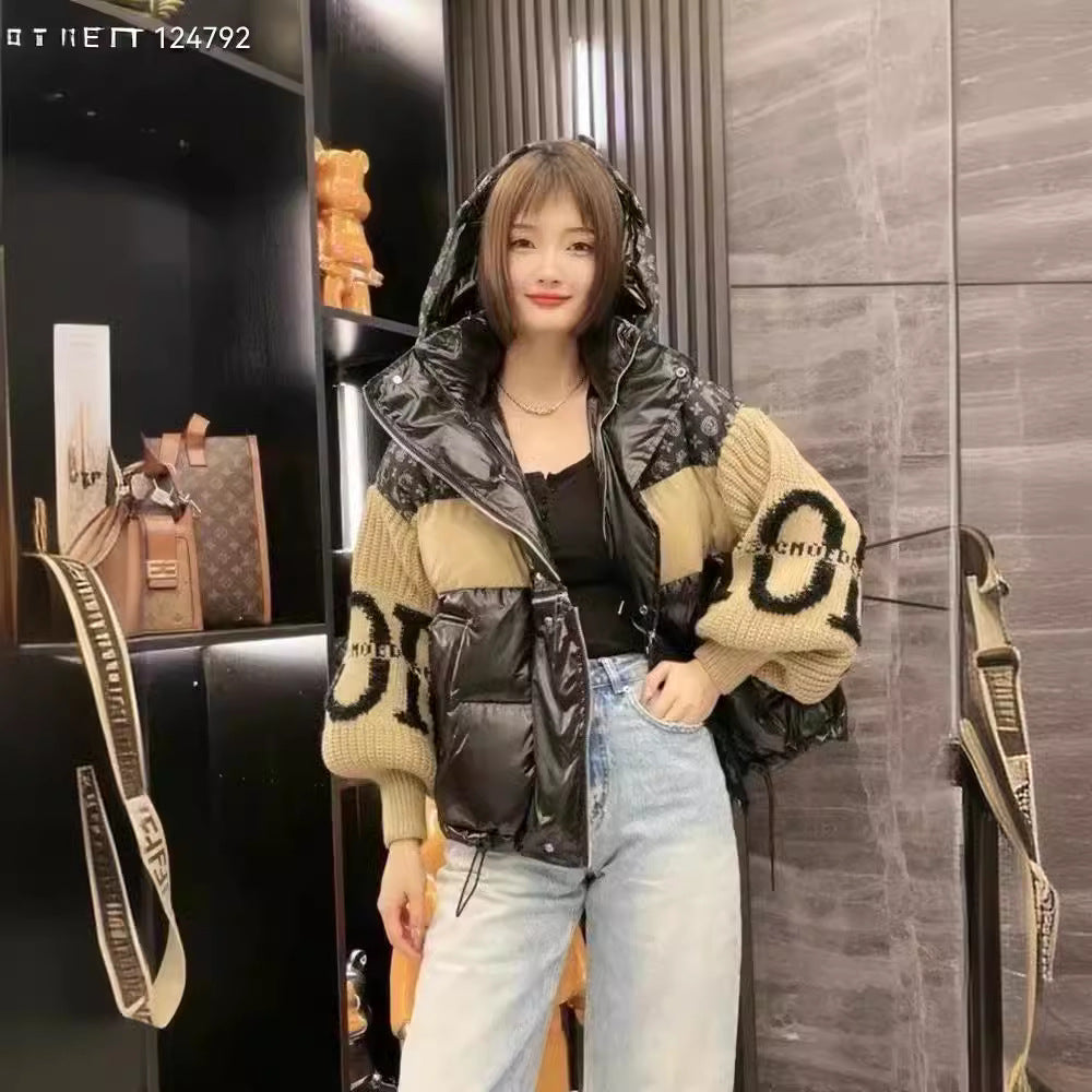 Doudoune pour femme avec col en jean patchwork et capuche