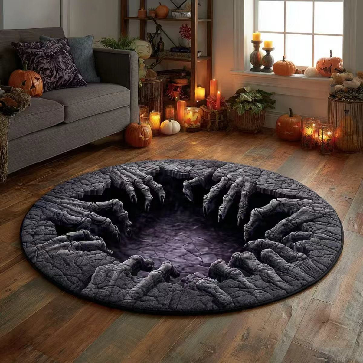 Tapis rond matelassé 3D avec motif de tourbillon de squelettes