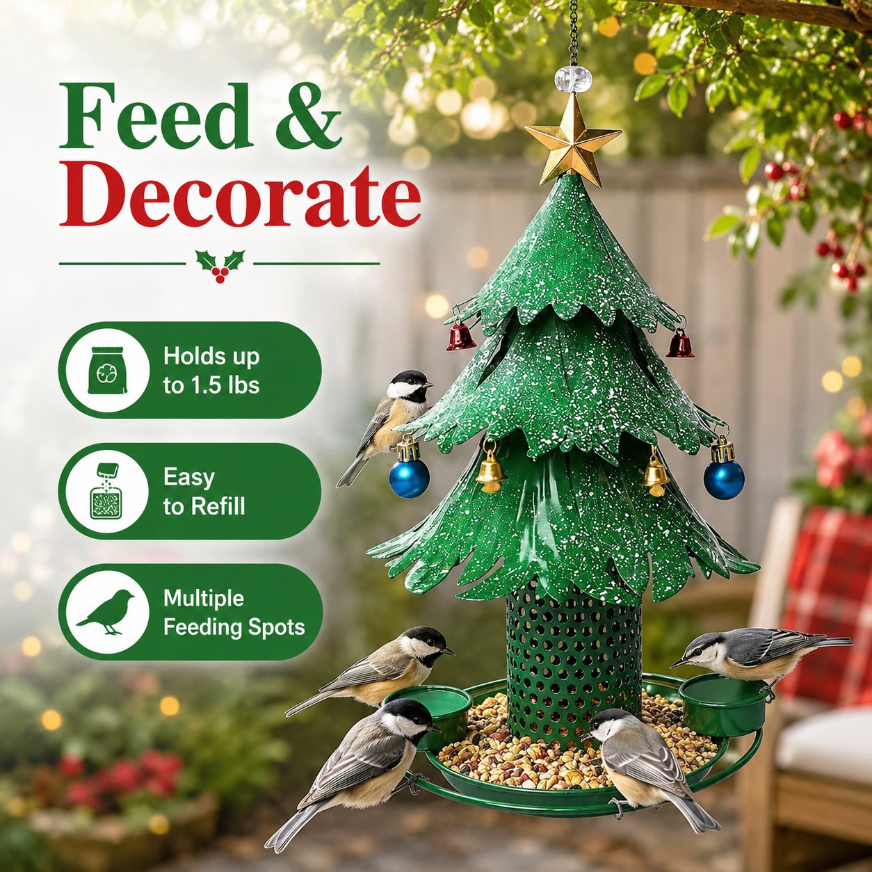 Mangeoire pour oiseaux en forme de sapin de Noël 🎄 Décoration festive pour le jardin pendant les fêtes