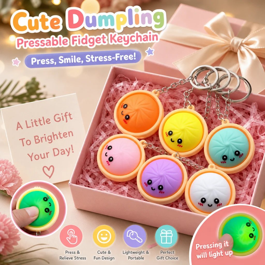 🔥  Porte-clés anti-stress « Cute Dumpling » à presser – lumière tactile