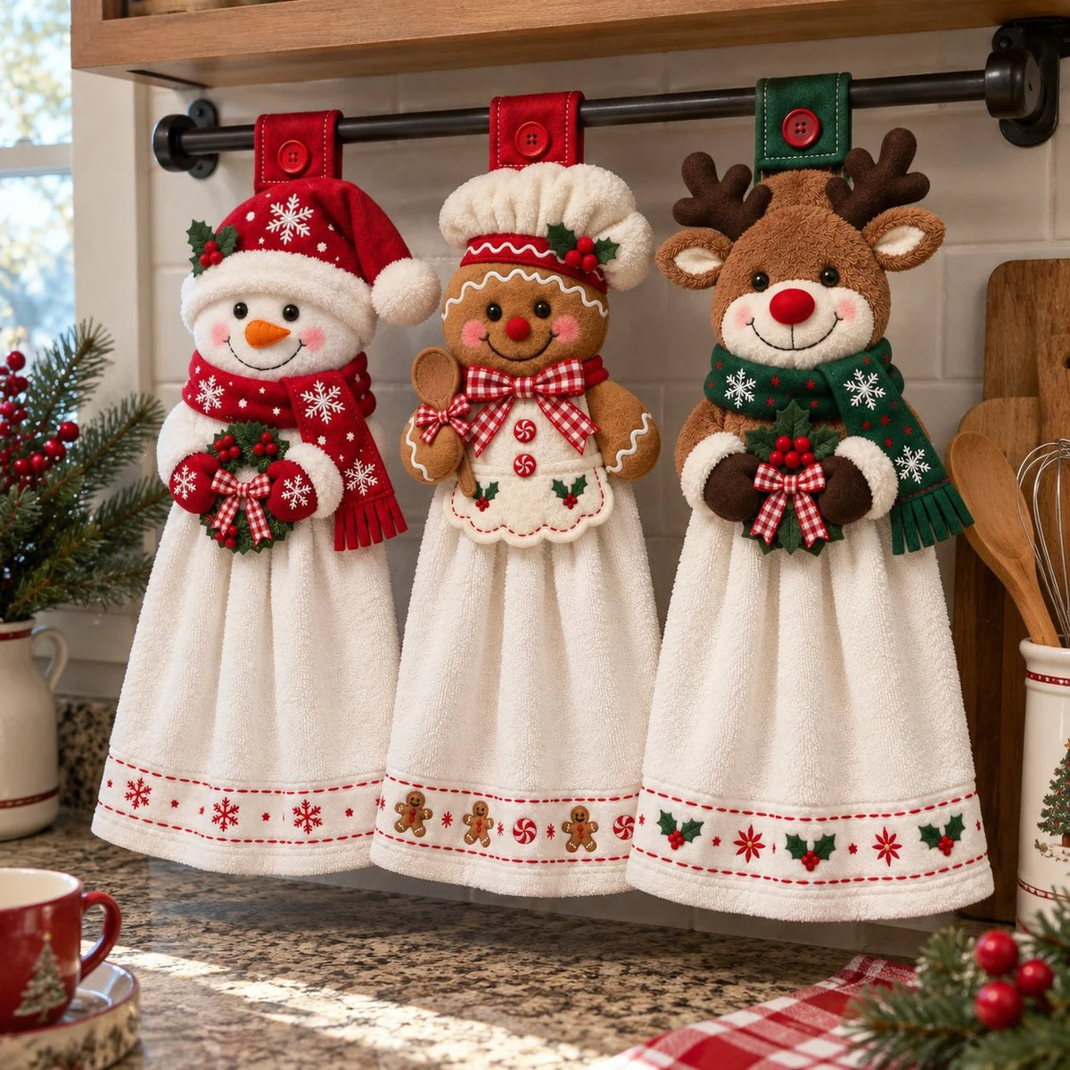 🎄 Serviette de main à suspendre pour Noël | Sa boucle à bouton permet de la garder à portée de main