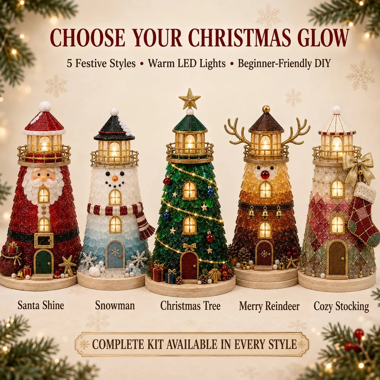 ⏳ Dernier jour : 49 % de réduction – 🎄Collection de kits de phare de Noël illuminés « style verre de mer » à monter soi-même, adaptés aux débutants