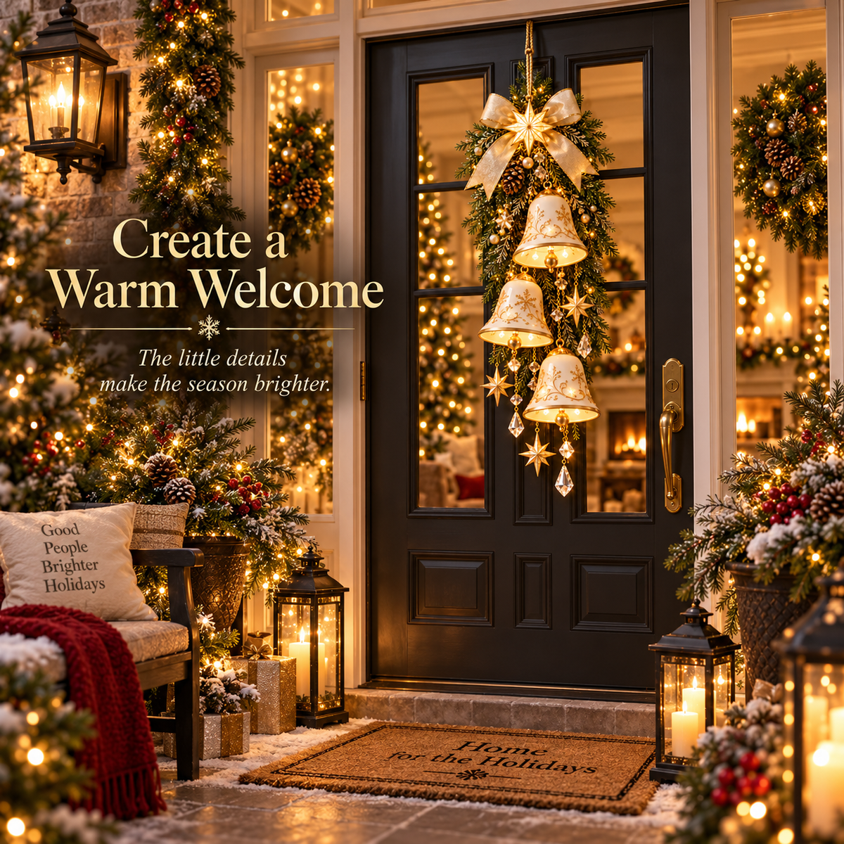 🔔✨Dernier jour : 49 % de réduction✨✨ Golden Bell Blessing Cascade™ – Décoration de porte de Noël lumineuse