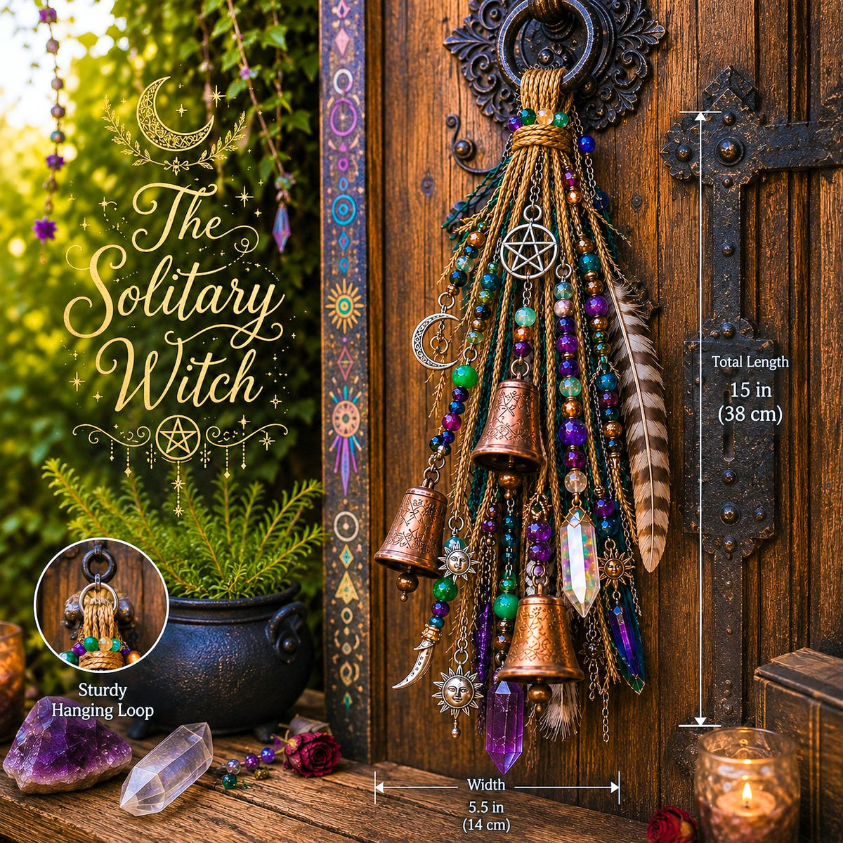 🔮Clochette de décoration pour porte sur le thème des sorcières | 🌙Clochettes, cristaux et décorations suspendues sur le thème du ciel