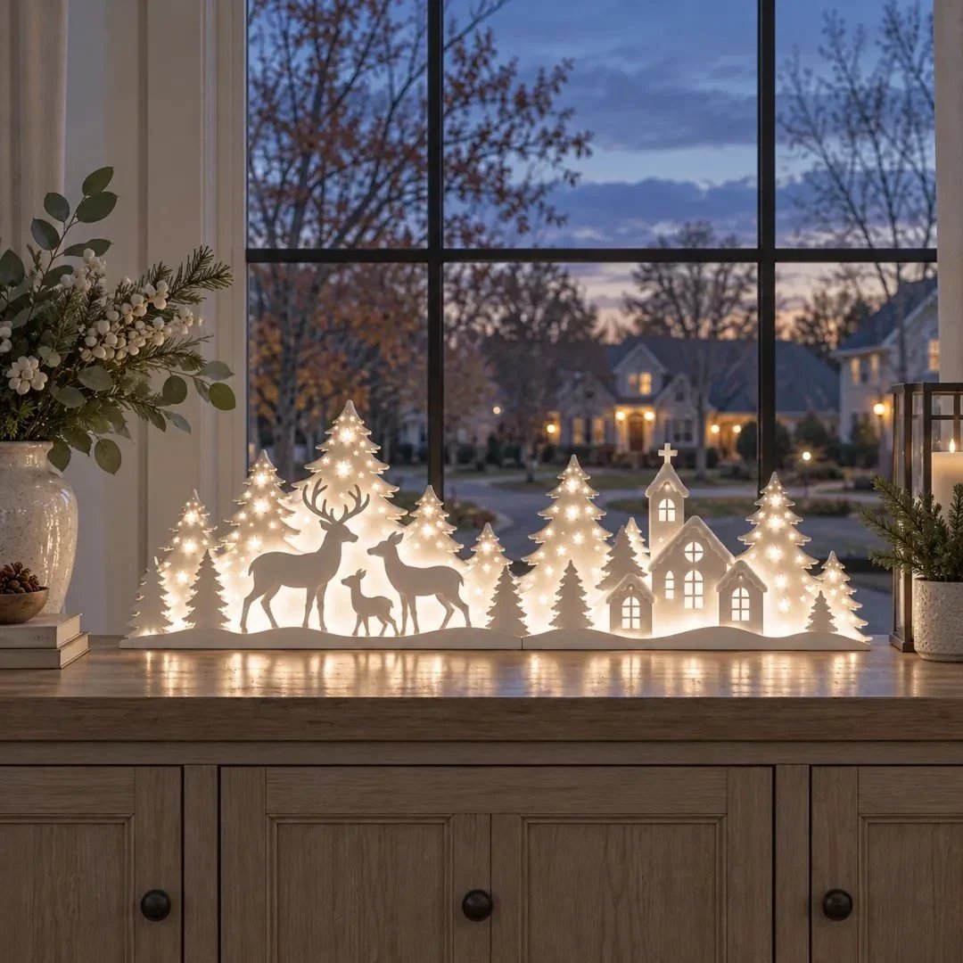 🦌 Décorations de Noël lumineuses pour la fenêtre – rennes et village | Lot de 2 décorations LED ✨