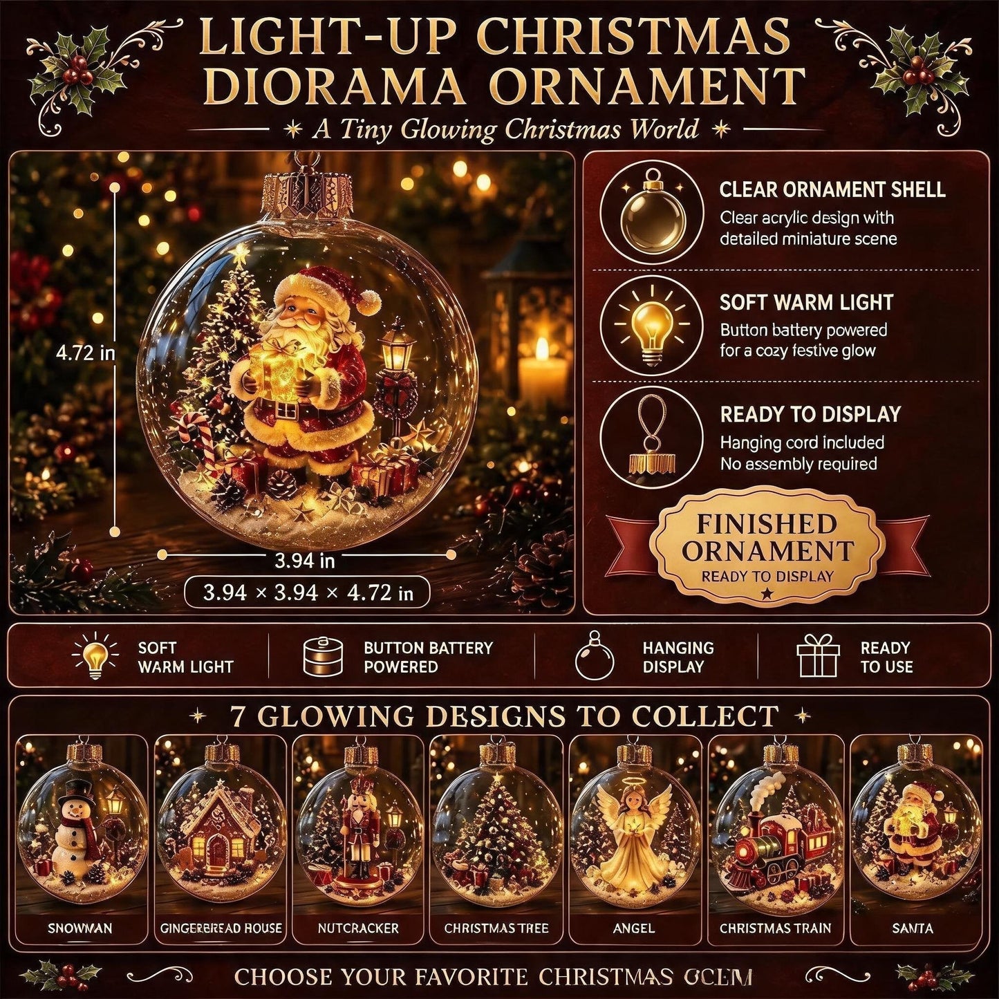 🎄Décoration de Noël lumineuse en forme de diorama – Un petit monde hivernal dans la paume de votre main👼