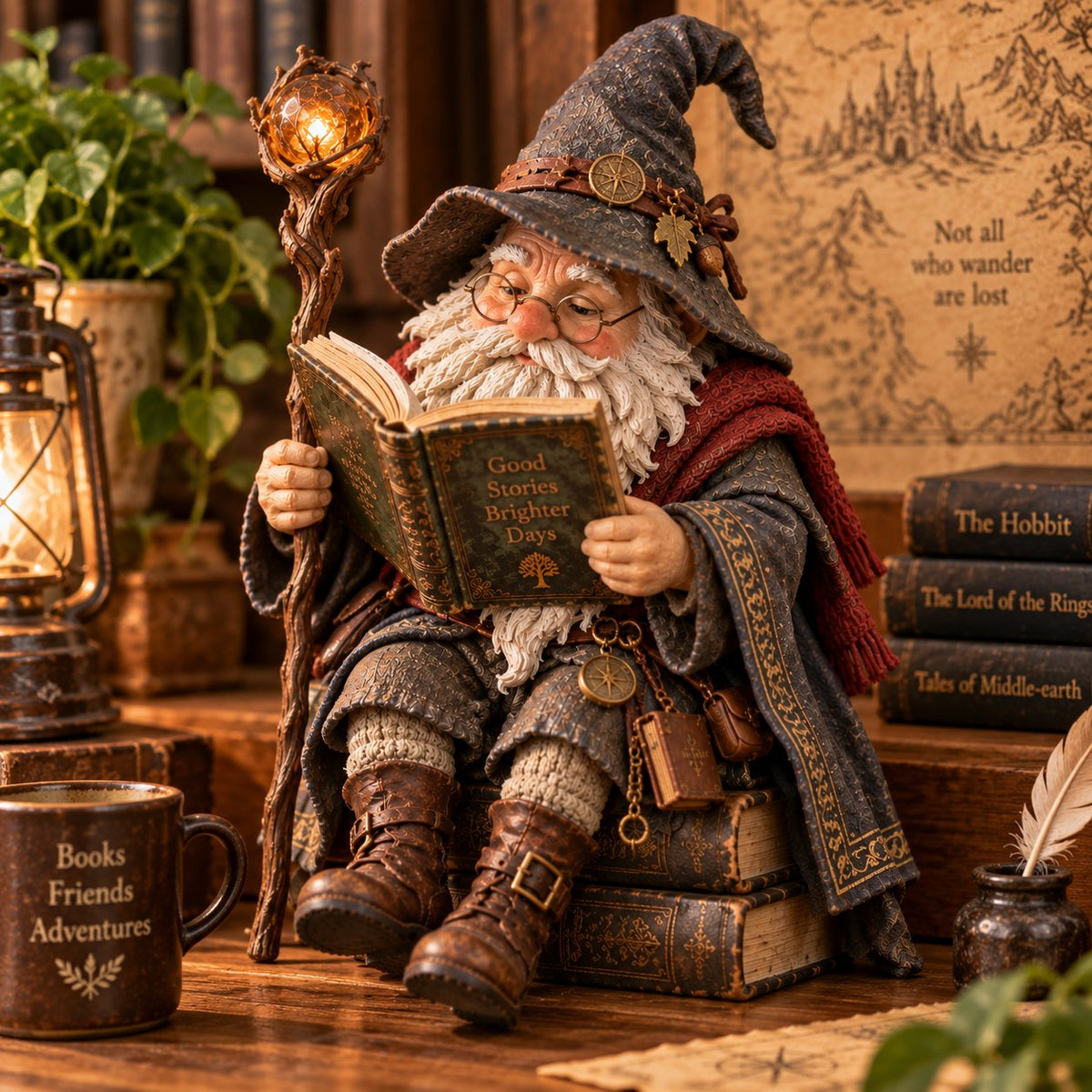 🔥DERNIER JOUR : 50 % DE RÉDUCTION🧙‍♂️ Le gnome érudit errant – Figurine d'un sorcier enchanteur passionné de lecture