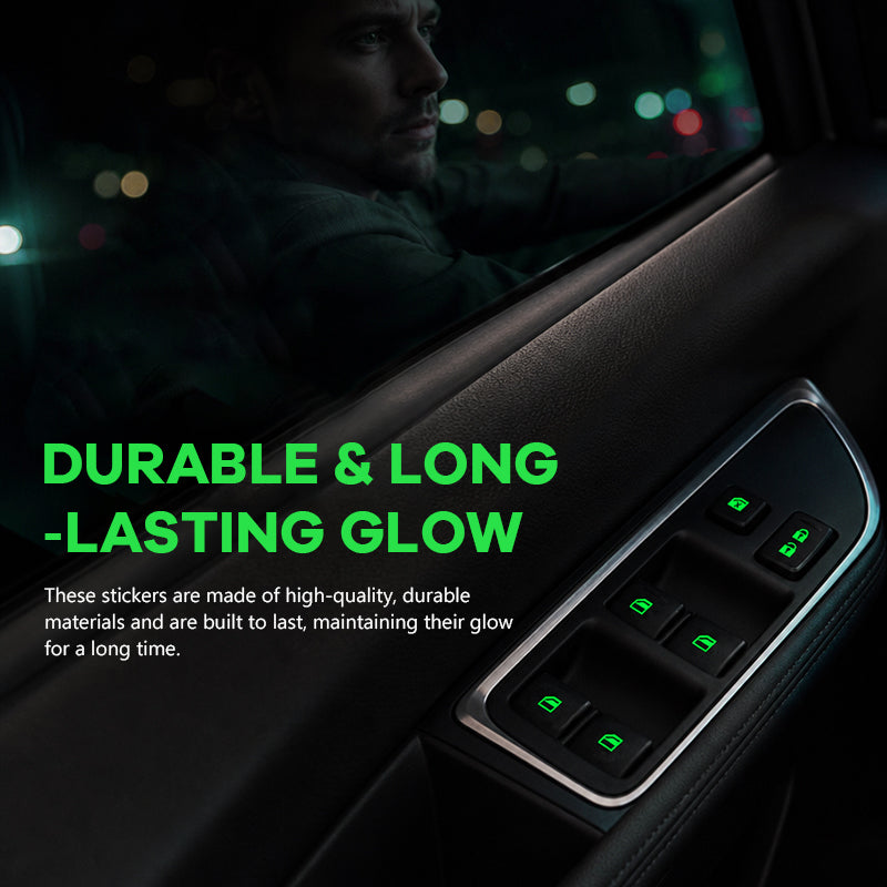 💡Autocollants lumineux pour boutons de lève-vitre de voiture - Autocollants colorés pour boutons d'avertissement qui brillent dans le noir