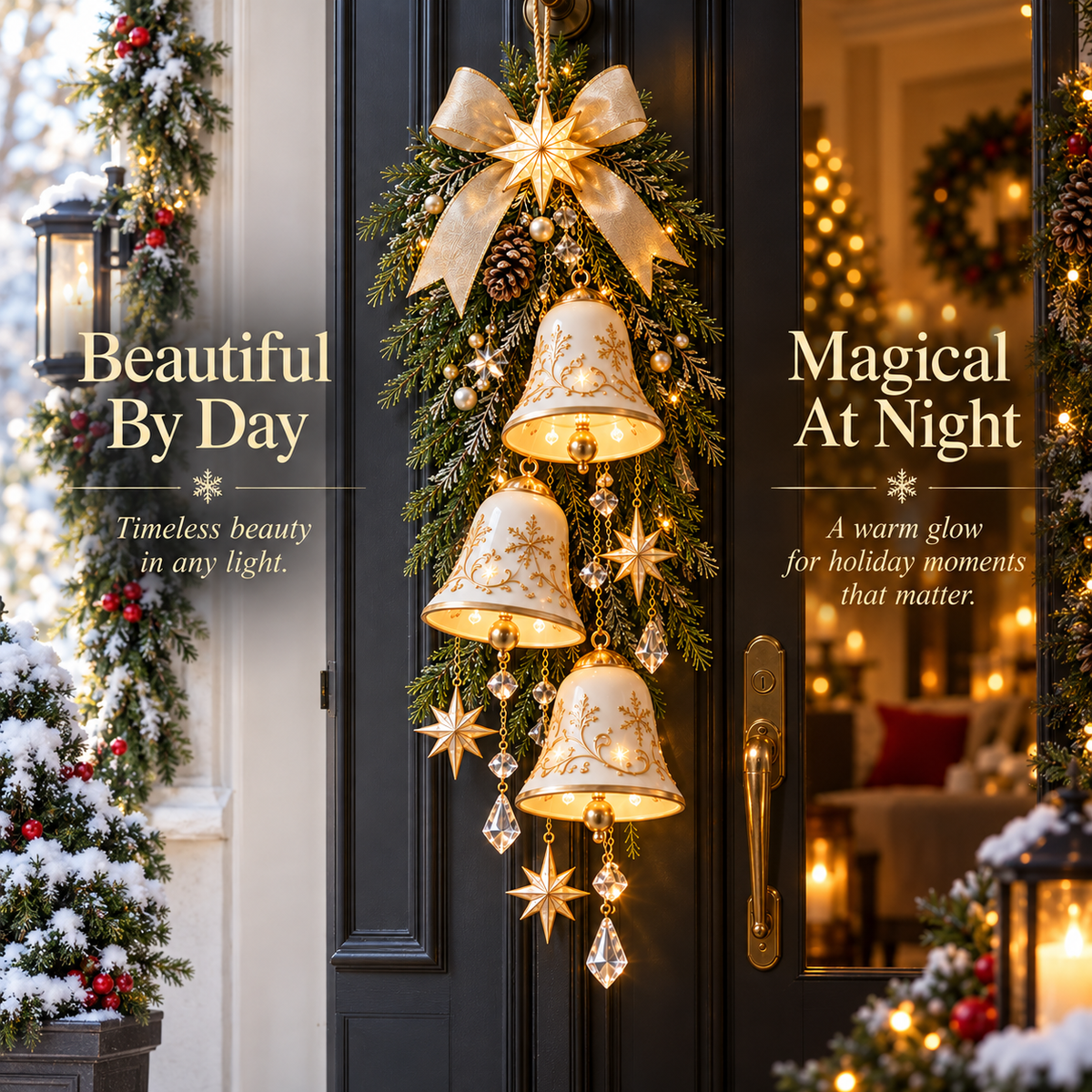 🔔✨Dernier jour : 49 % de réduction✨✨ Golden Bell Blessing Cascade™ – Décoration de porte de Noël lumineuse