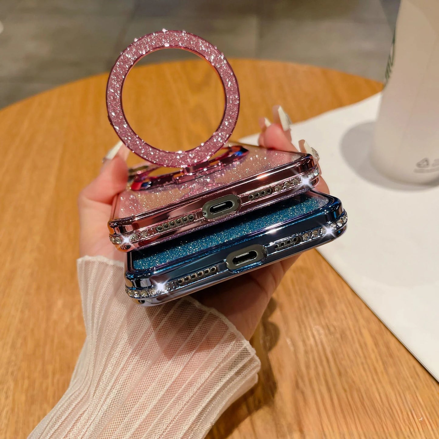 📲✨Étui protecteur pour miroir de maquillage avec support à paillettes dégradées