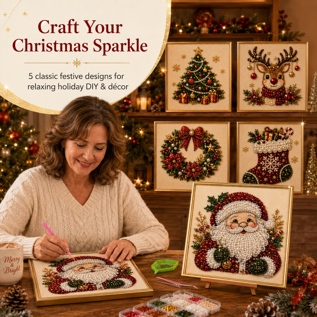 🧘Détendant et adapté aux débutants - 🎨💎Kit de peinture aux perles « Diamond Painting » de Noël à réaliser soi-même