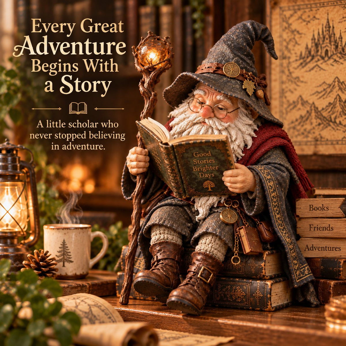 🔥DERNIER JOUR : 50 % DE RÉDUCTION🧙‍♂️ Le gnome érudit errant – Figurine d'un sorcier enchanteur passionné de lecture