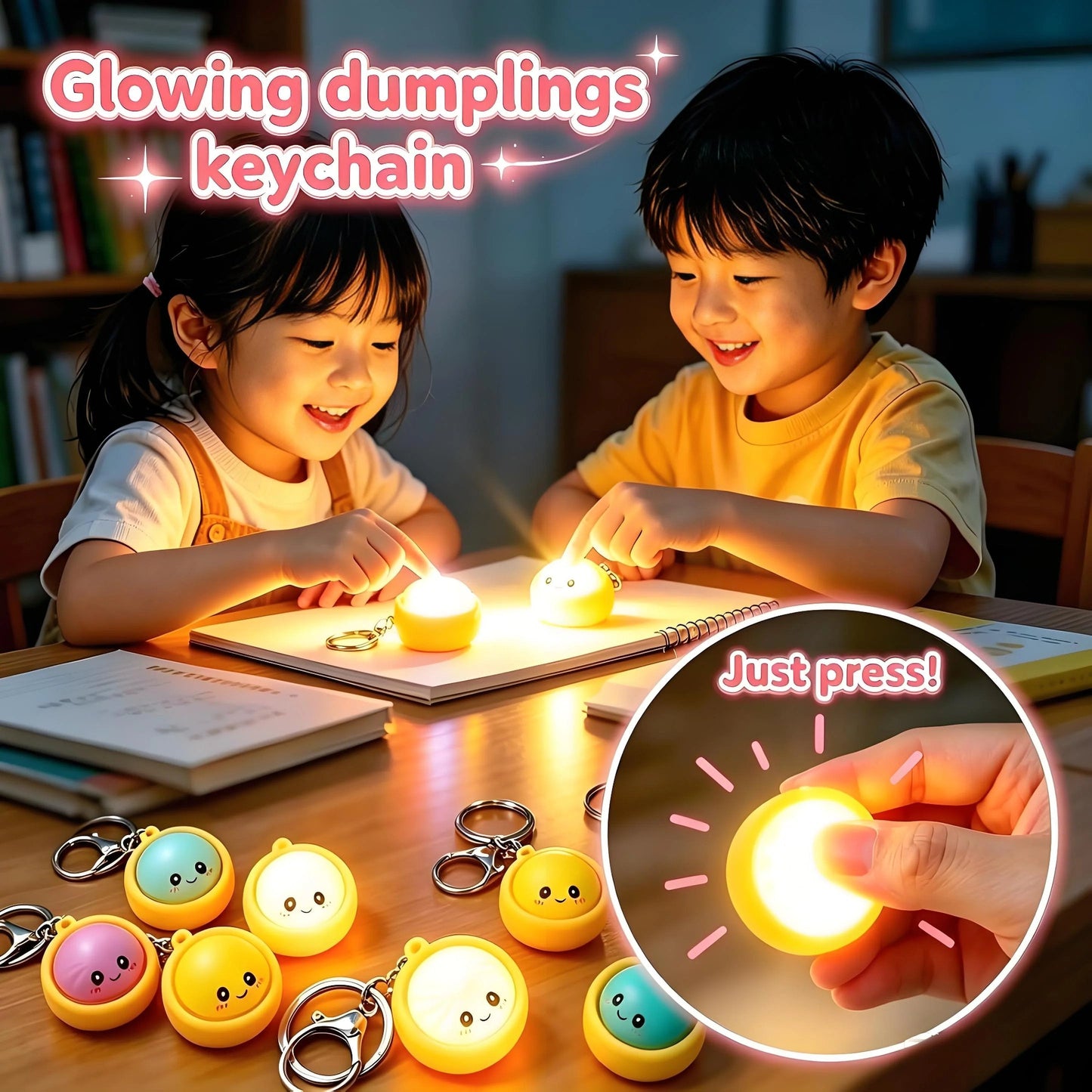 🔥  Porte-clés anti-stress « Cute Dumpling » à presser – lumière tactile