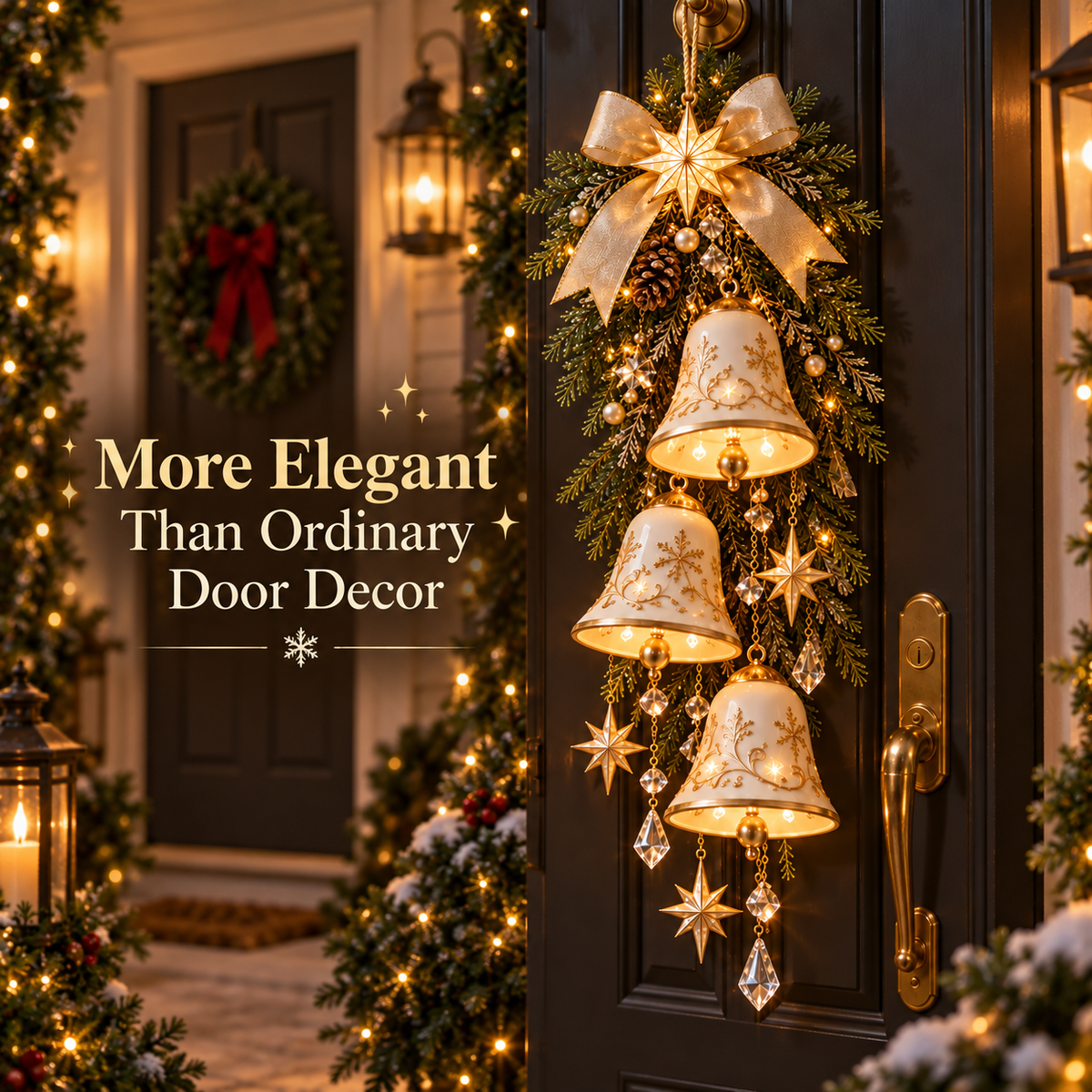 🔔✨Dernier jour : 49 % de réduction✨✨ Golden Bell Blessing Cascade™ – Décoration de porte de Noël lumineuse