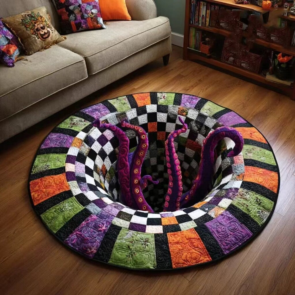 Tapis rond matelassé 3D avec motif de tourbillon de squelettes