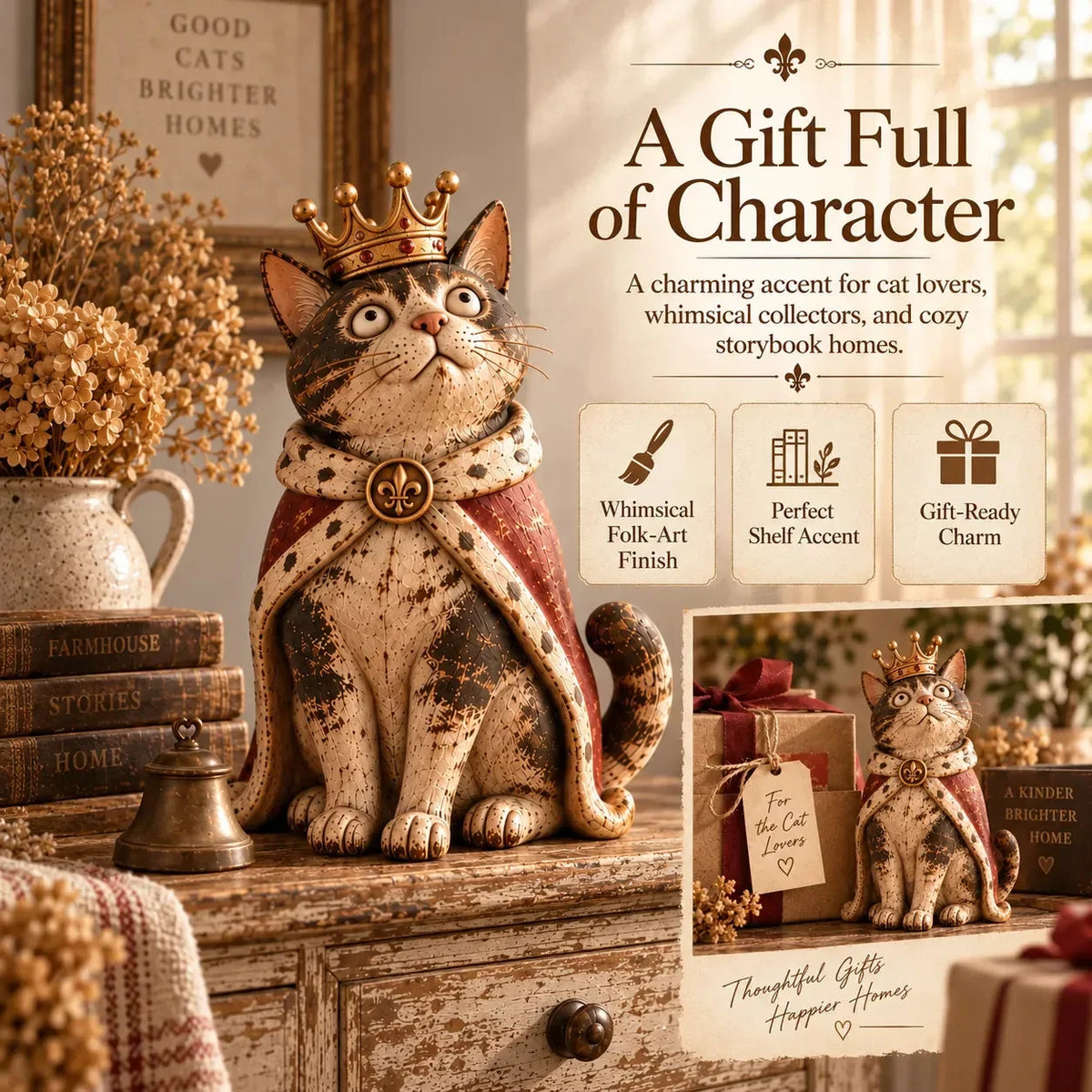 👑 Figurines « Medieval Cat Court » | 5 personnages royaux d'inspiration vintage pour les étagères, les cheminées et les collectionneurs de chats 🐈
