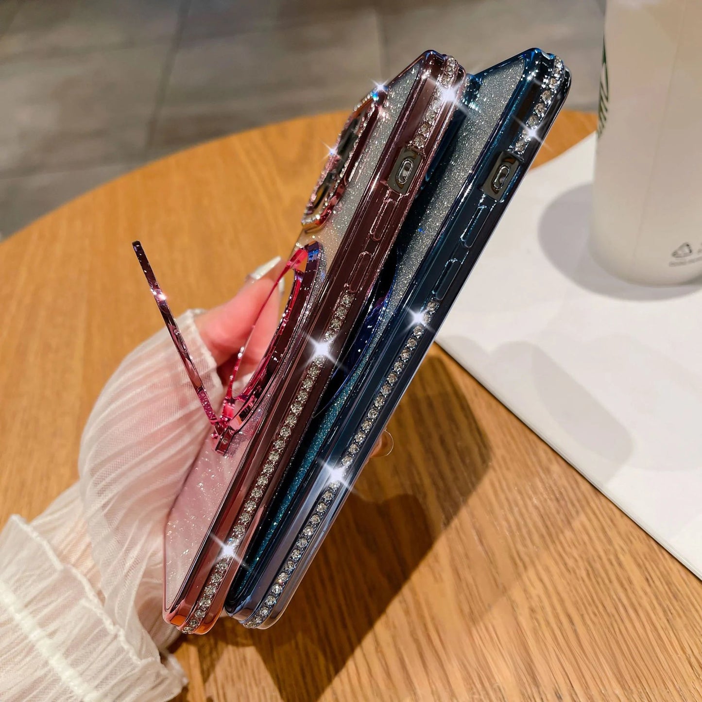 📲✨Étui protecteur pour miroir de maquillage avec support à paillettes dégradées