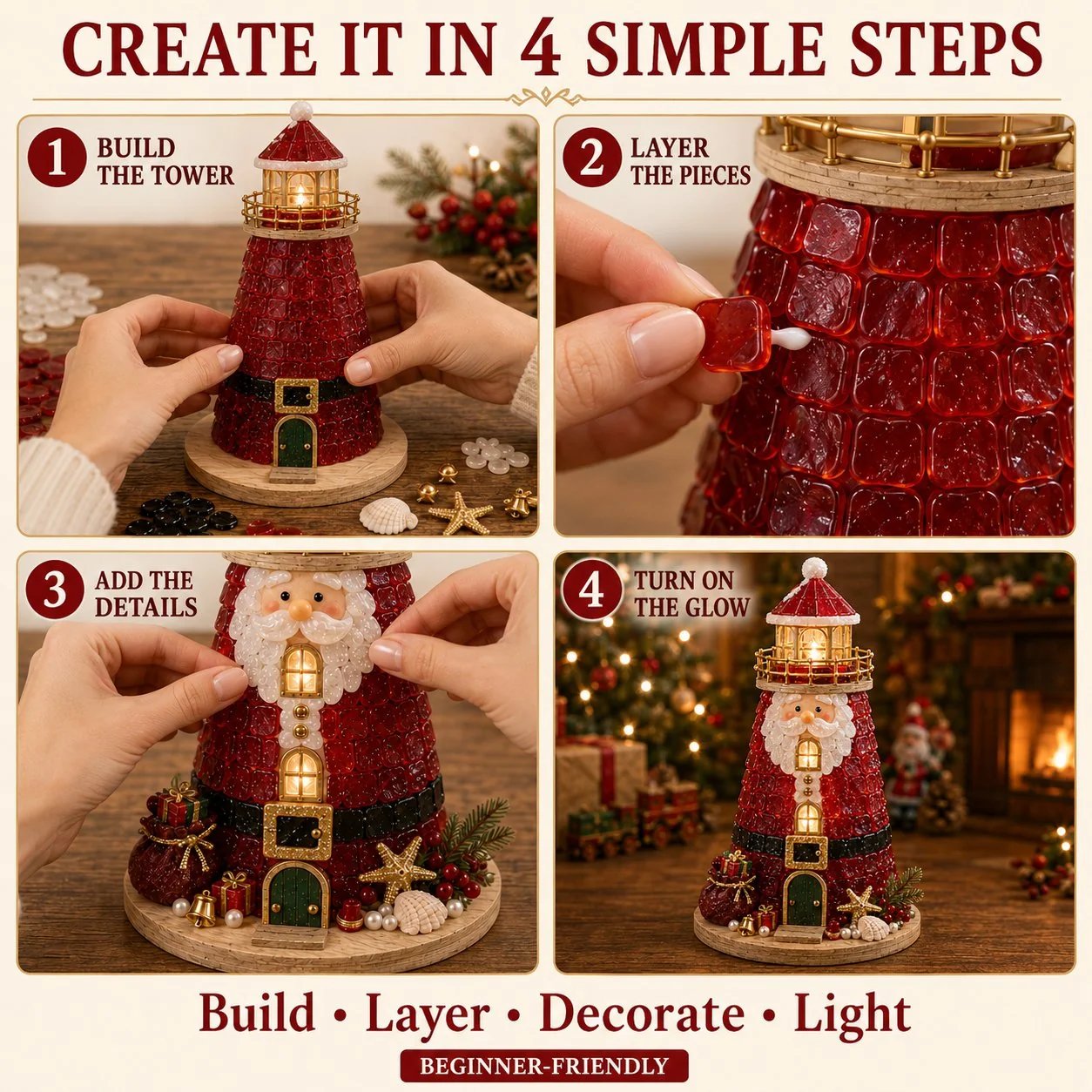 ⏳ Dernier jour : 49 % de réduction – 🎄Collection de kits de phare de Noël illuminés « style verre de mer » à monter soi-même, adaptés aux débutants