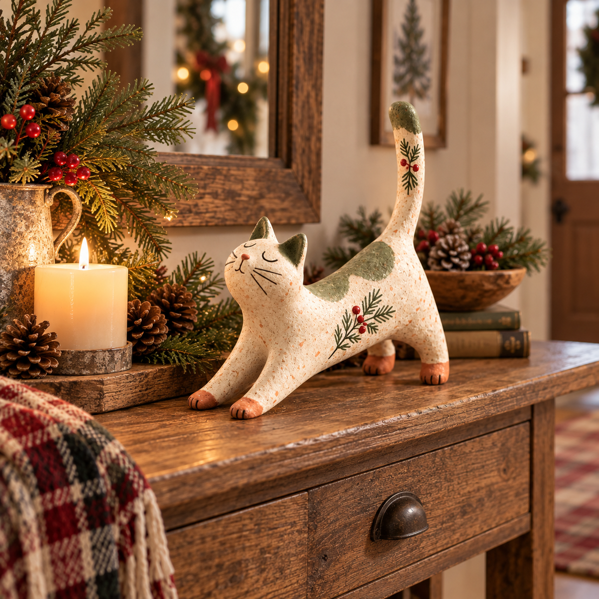 Figurine de chat de Noël sur le thème de la forêt