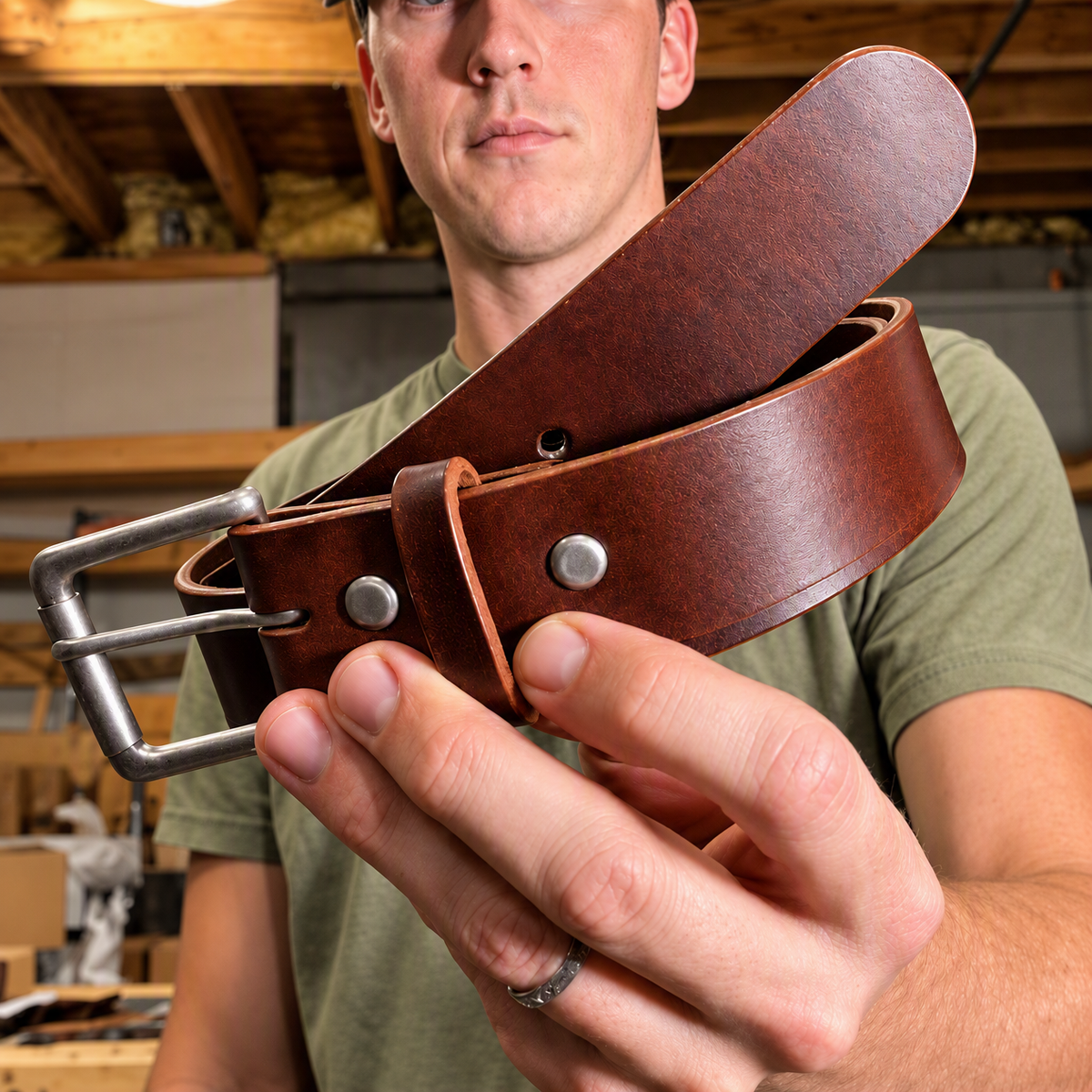 🔥 Ceinture en cuir de buffle pleine fleur fabriquée à la main – Conçue pour durer