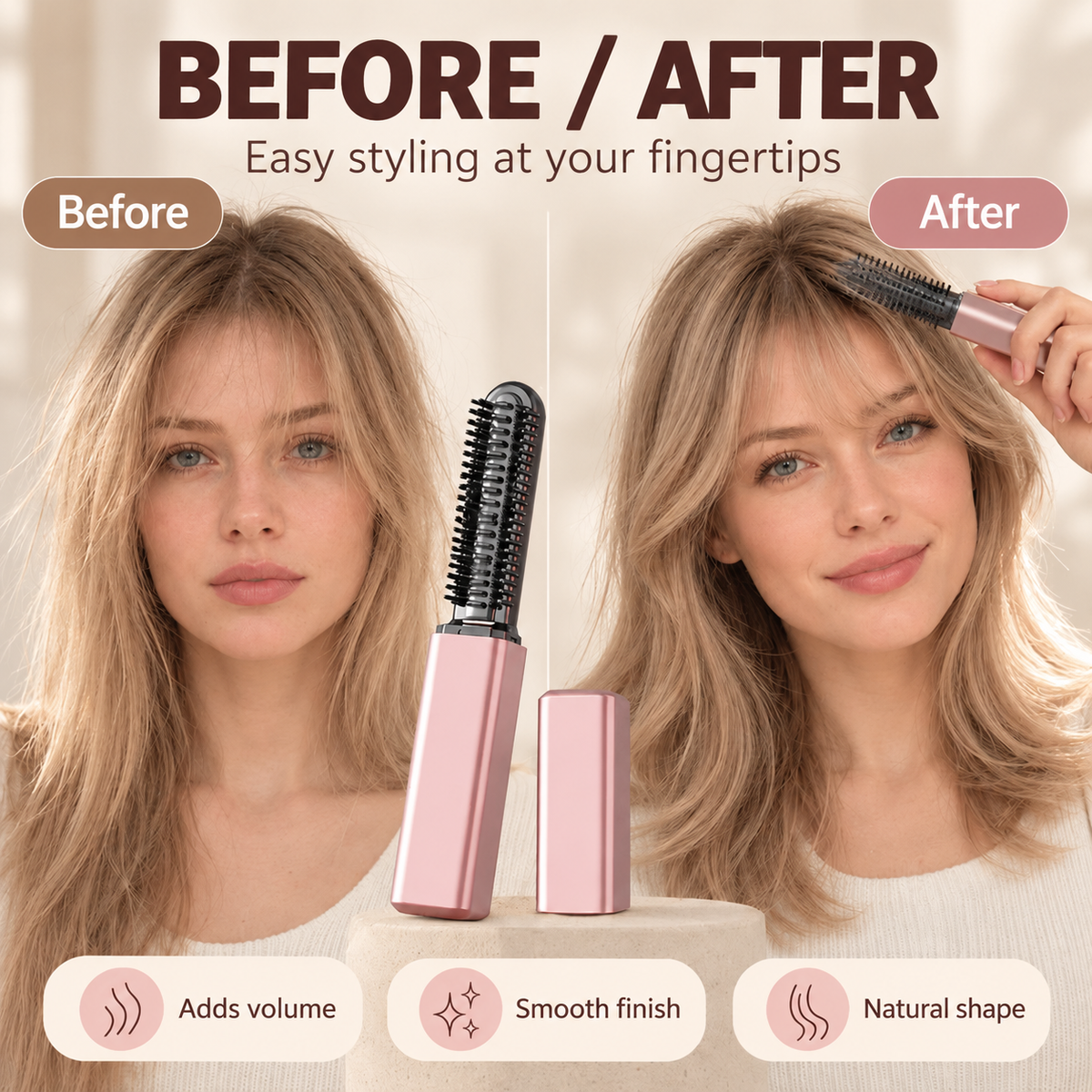 ✨ Peigne chauffant sans fil compact – L'accessoire indispensable pour coiffer votre frange !