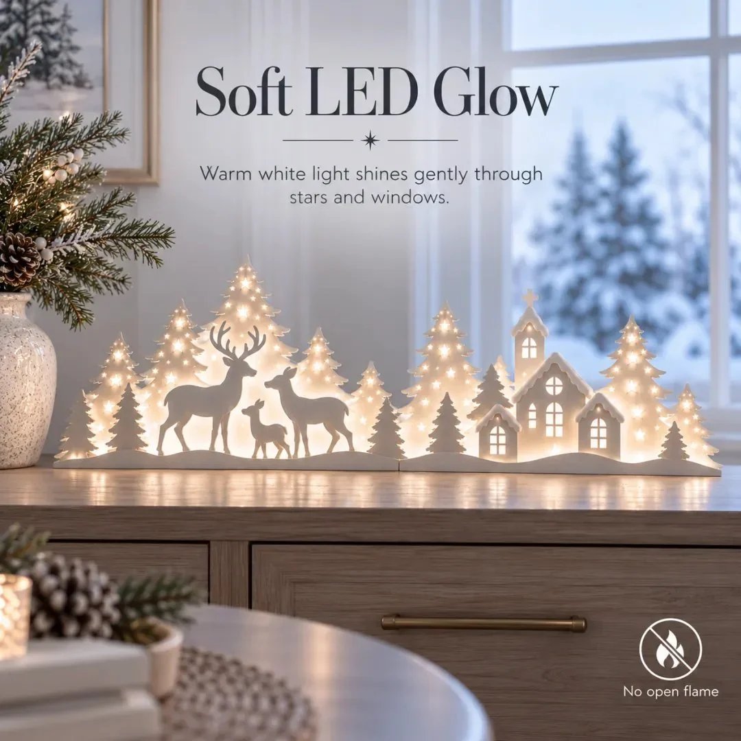 🦌 Décorations de Noël lumineuses pour la fenêtre – rennes et village | Lot de 2 décorations LED ✨