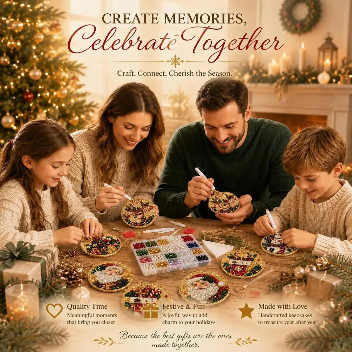 Kit de bricolage de Noël : décorations à réaliser soi-même en peinture diamant – Décorations artisanales à accrocher au sapin de Noël
