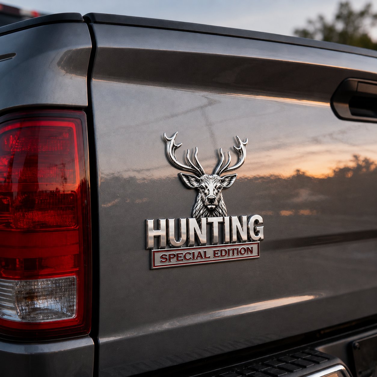 🦌 Emblème « HUNTING » Édition spéciale – Insigne automobile haut de gamme en métal 3D pour les passionnés de chasse