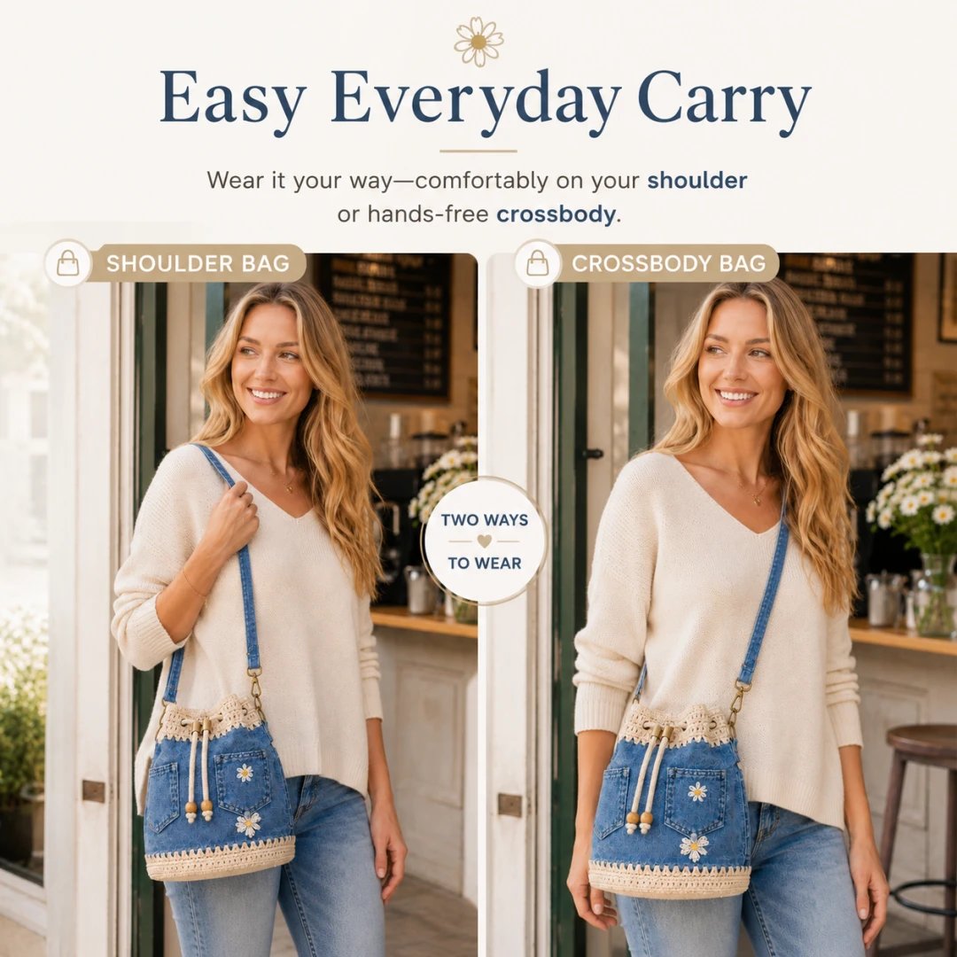 🔥PROMOTION EXCEPTIONNELLE : 50 % DE RÉDUCTION✨👜Sac seau en denim au crochet