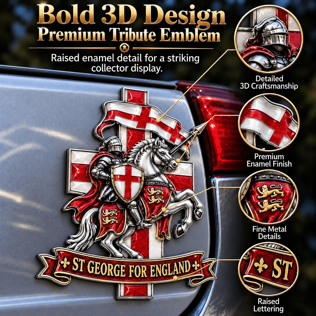 🛡️ Emblème commémoratif en métal pour voiture « St George for England » (Saint Georges pour l'Angleterre) : protection et bénédiction