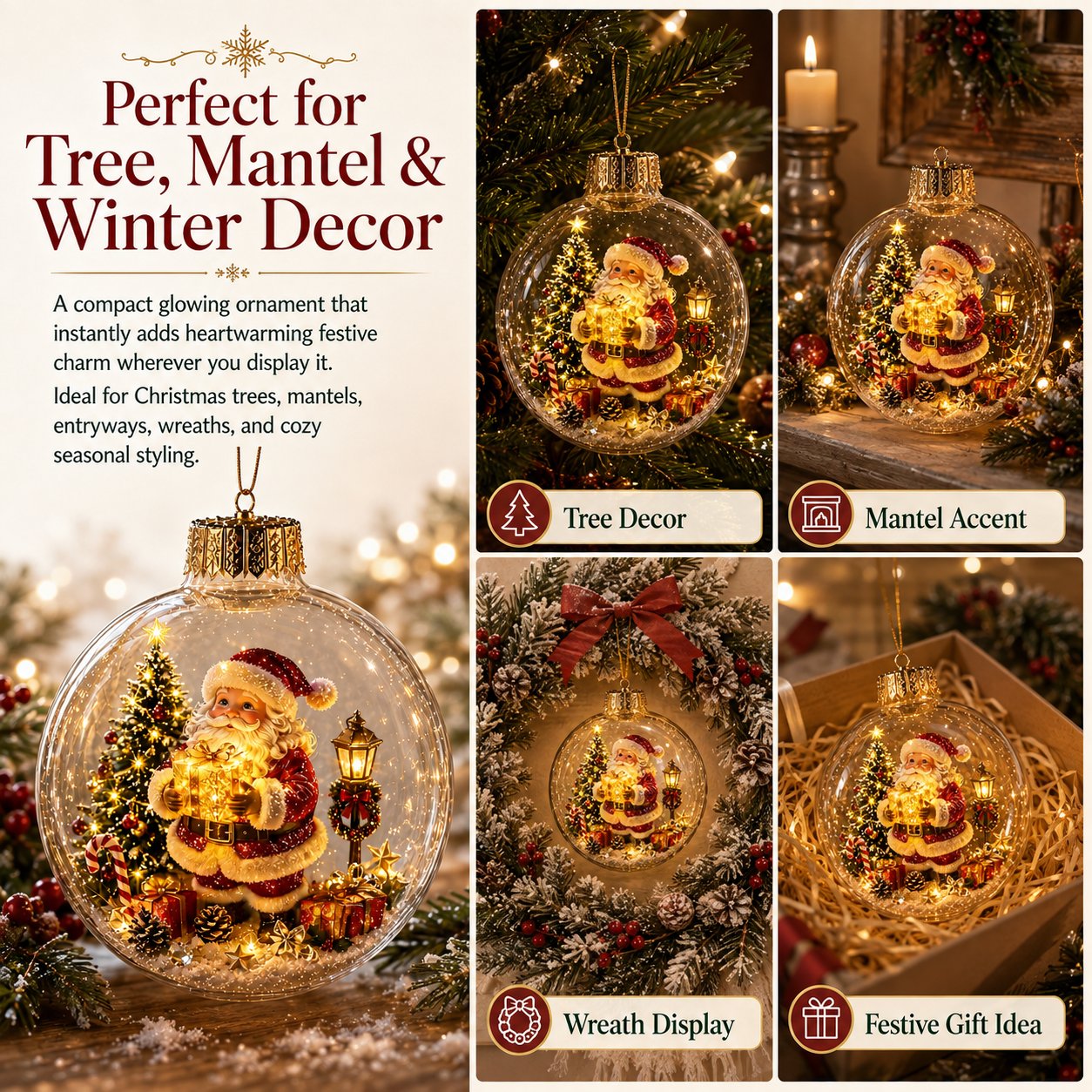 🎄Décoration de Noël lumineuse en forme de diorama – Un petit monde hivernal dans la paume de votre main👼