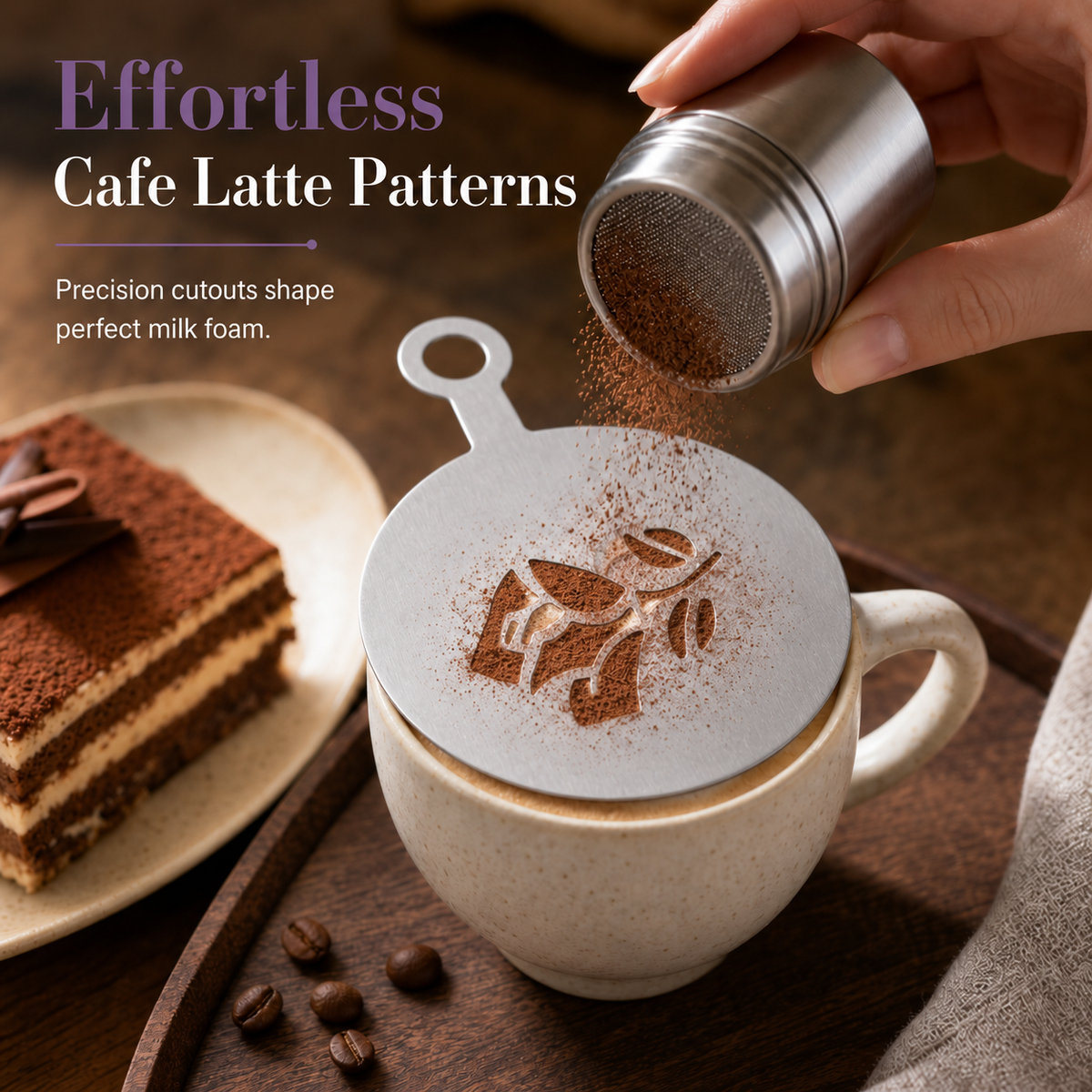 ☕ Pochoir en acier inoxydable pour le « latte art » – Moule de précision pour saupoudrage 🍰