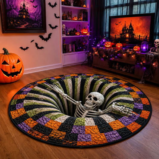 Tapis rond matelassé 3D avec motif de tourbillon de squelettes