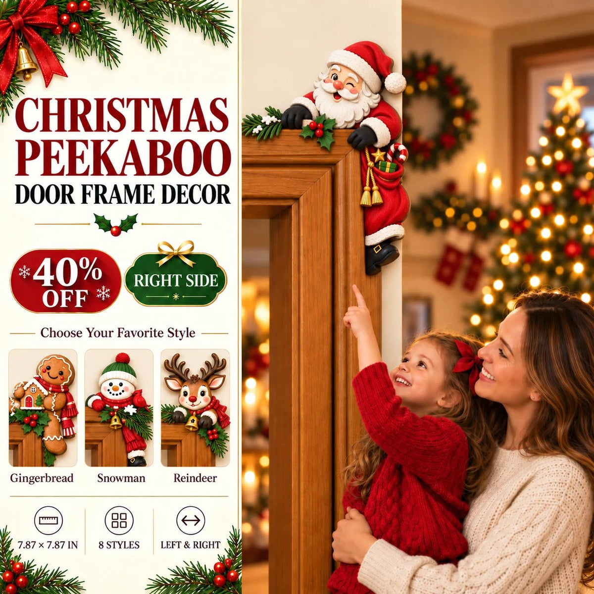 ⏰DERNIER JOUR : 50 % DE RÉDUCTION 🎅 Décoration d'angle pour encadrement de porte « Peekaboo » de Noël