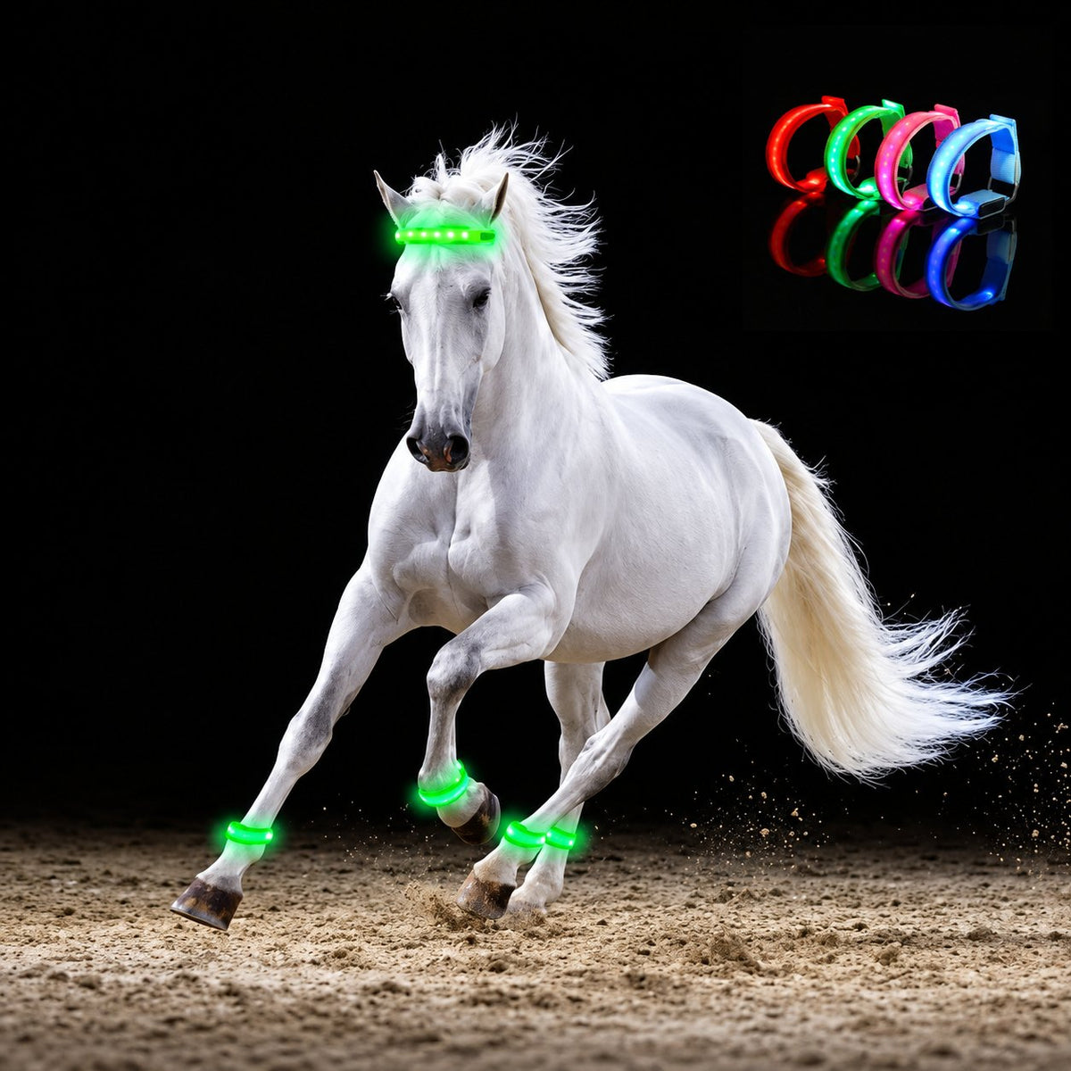 🐎 Sangles de jambe LED pour cheval – Lot de 4 | Feux de sécurité rechargeables pour l'équitation de nuit ✨