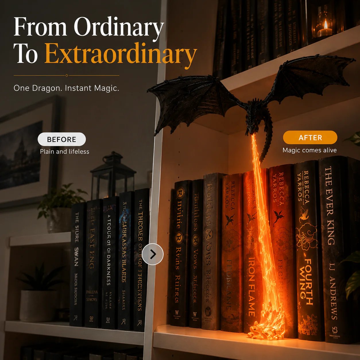 🐉Lampe décorative en forme de dragon cracheur de feu pour étagère + kit d'éclairage LED « flammes »