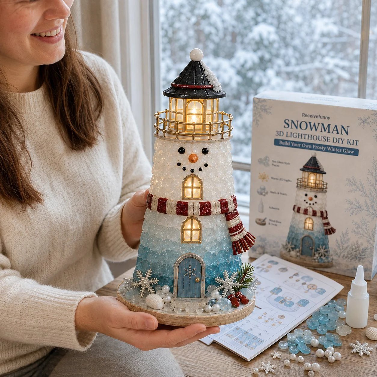 ⏳ Dernier jour : 49 % de réduction – 🎄Collection de kits de phare de Noël illuminés « style verre de mer » à monter soi-même, adaptés aux débutants