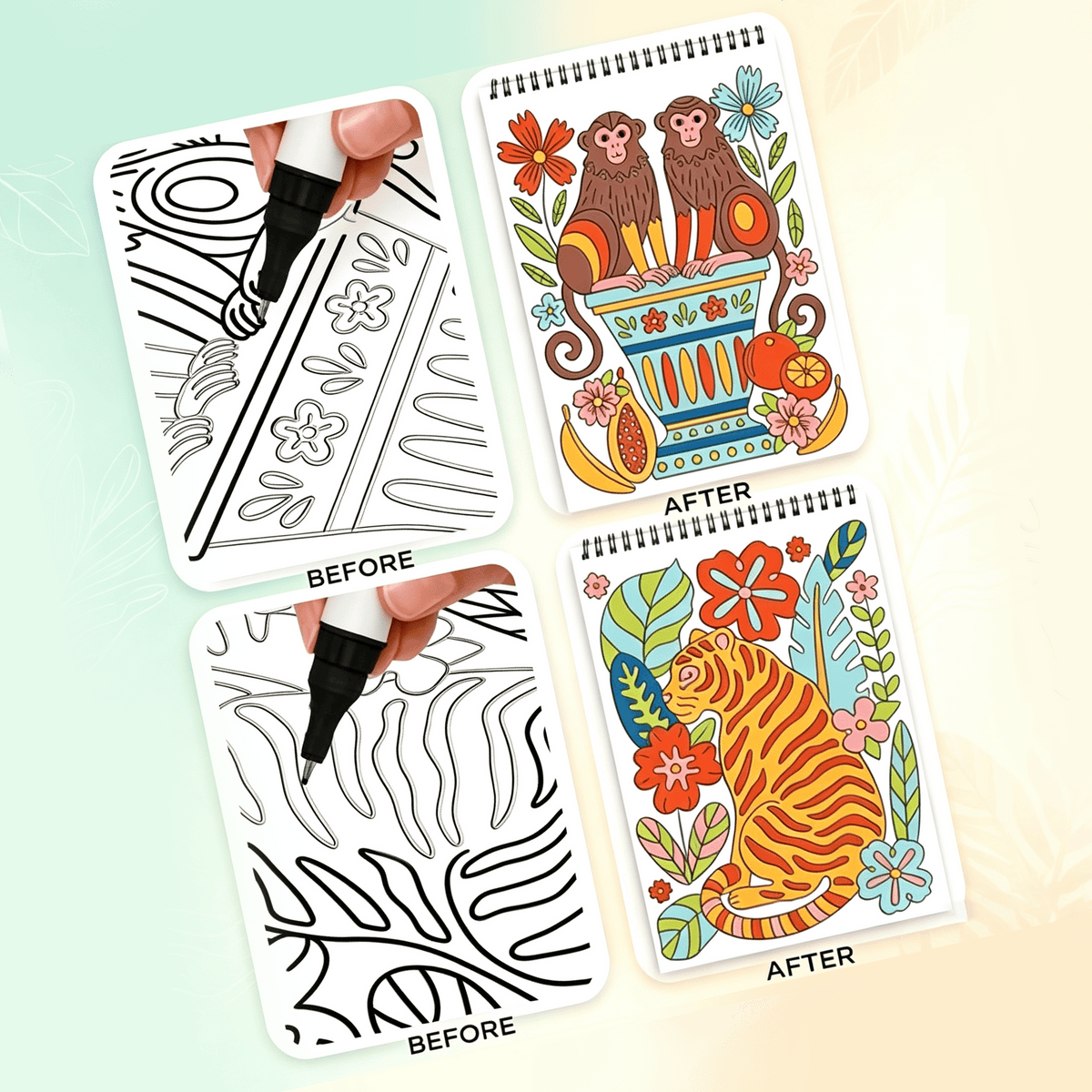 🌿  Cahier de coloriage « Flow Art » avec instructions et feutres double face 🎨