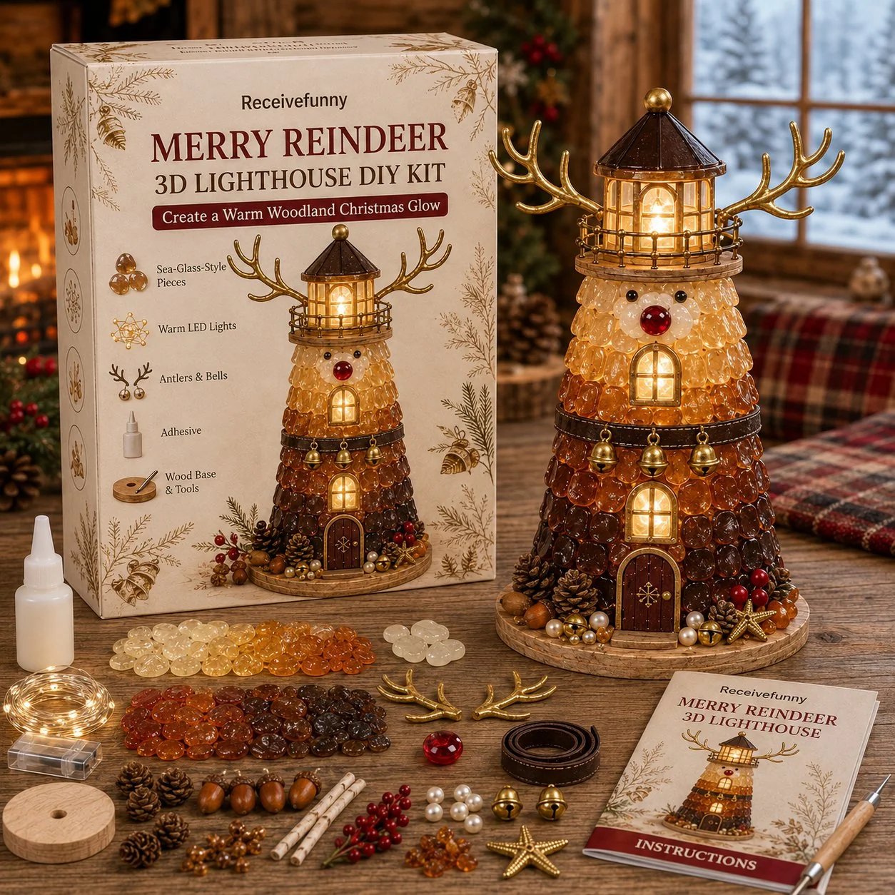 ⏳ Dernier jour : 49 % de réduction – 🎄Collection de kits de phare de Noël illuminés « style verre de mer » à monter soi-même, adaptés aux débutants