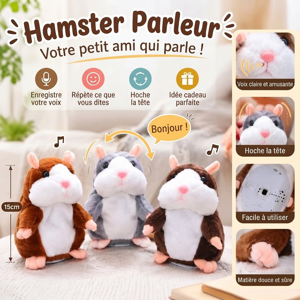 Peluche hamster parlante qui vous imite et secoue la tête