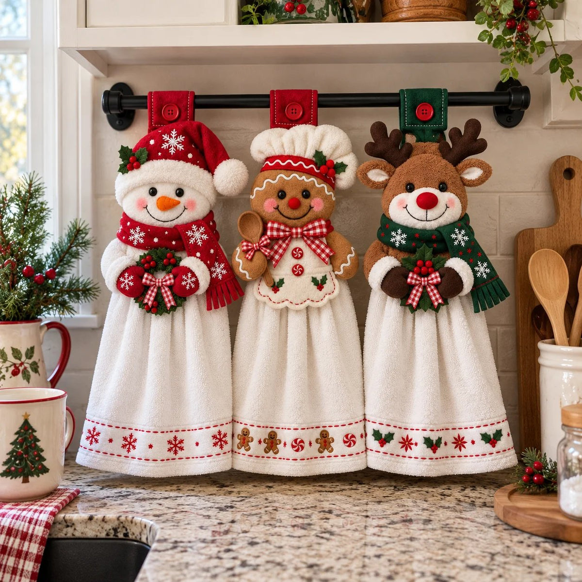 🎄 Serviette de main à suspendre pour Noël | Sa boucle à bouton permet de la garder à portée de main