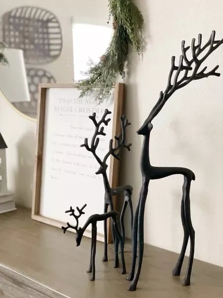 🎅Meilleures ventes de Noël 🦌Ensemble de 2 statues de rennes noirs pour décorations de Noël